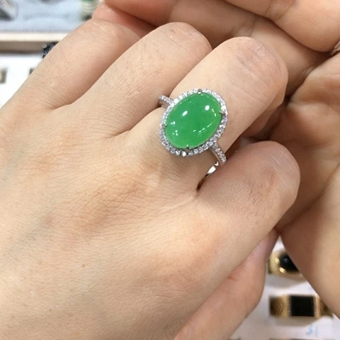 翡翠戒指银S925镶嵌缅甸天然A货翡翠