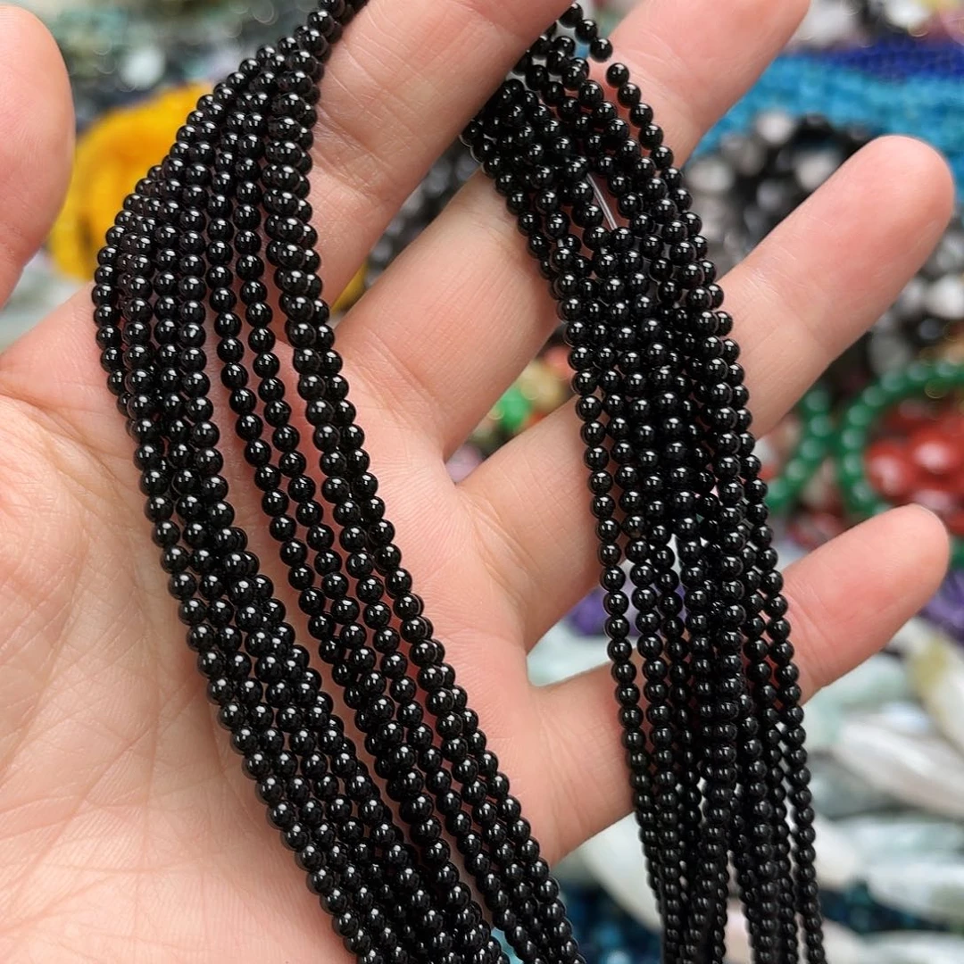 玛瑙/玉髓未镶嵌珠宝半成品卡3黑玛圆珠一条