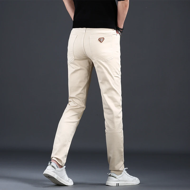 夏季新款卡其牛仔裤男款弹力修身小脚百搭休闲潮流高端男款长裤子
