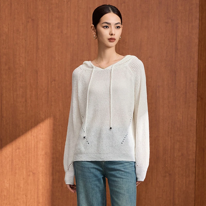 【粉丝专属】长袖运动针织时尚休闲连帽宽松套头VDA941SWH0