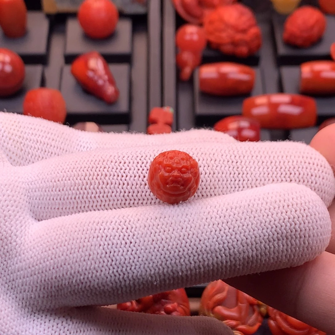 南红玛瑙未镶嵌【传仁】精工雕刻大黑天满色满肉圆珠顶珠12mm