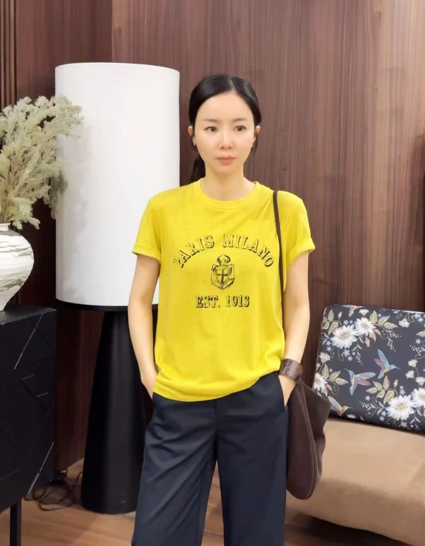 鑫燃KIKI 莱赛尔亚麻桑蚕丝美式高街风字母印花T恤 25322 ZM 【F】