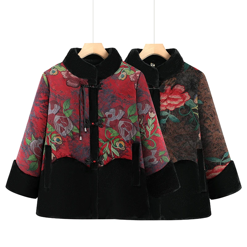 中老年妈妈秋冬新款棉衣女加绒加厚老太太保暖棉服奶奶冬装棉袄