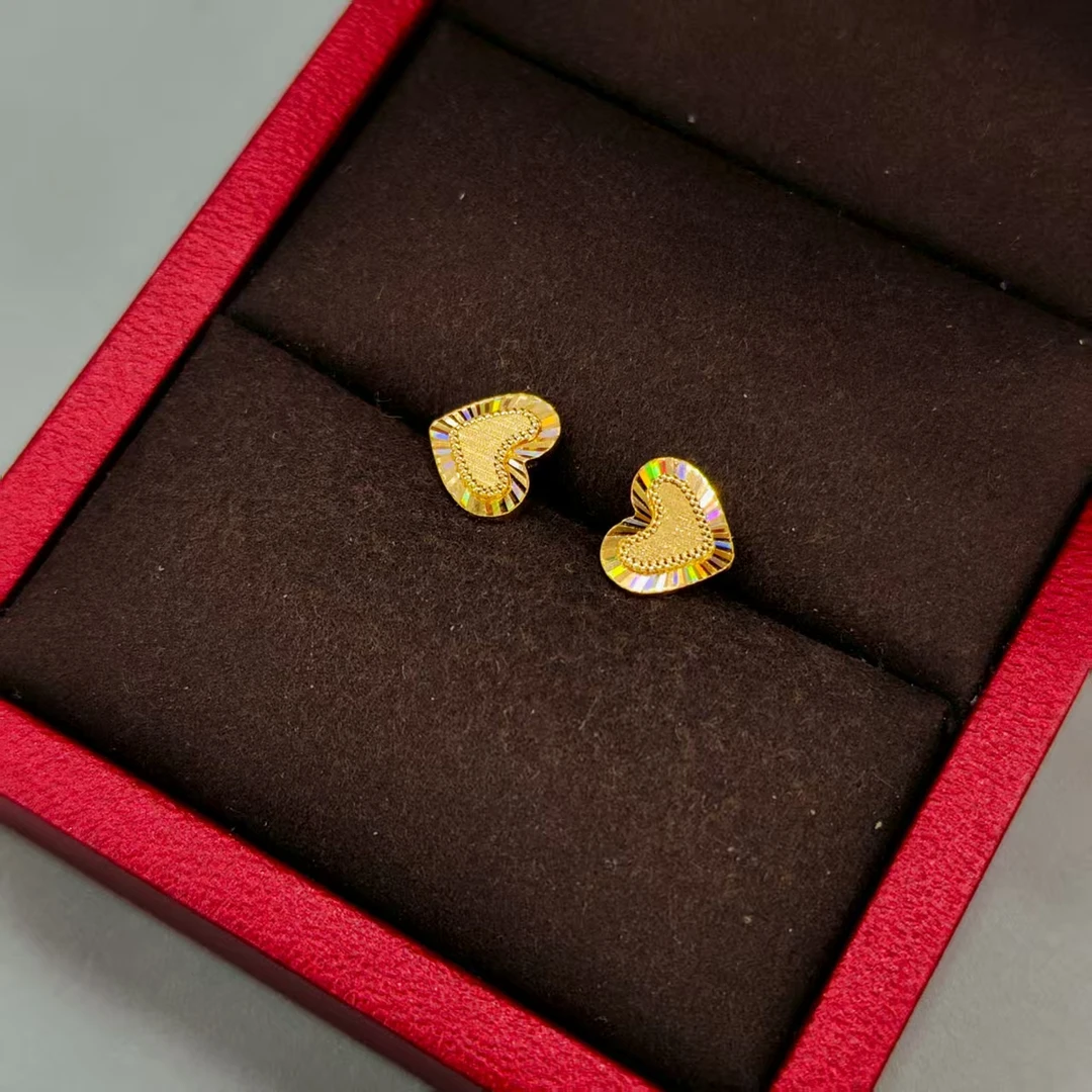 珺铺黄金 足金999【一店】5G幻彩拉丝爱心弯钩耳饰个性时尚精灵风