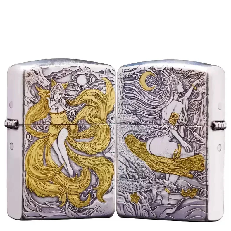 【CC】Zippo打火机镀银盔甲鎏金三代九尾