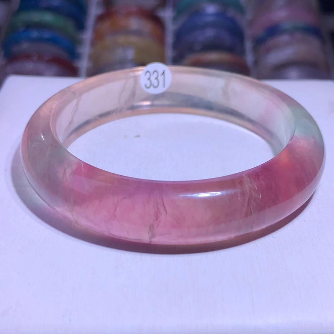 水晶手镯银S925镶嵌萤石60.7圈331