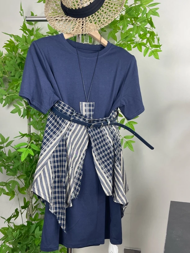 新款法式设计感小众不规则拼接显瘦T恤半身裙