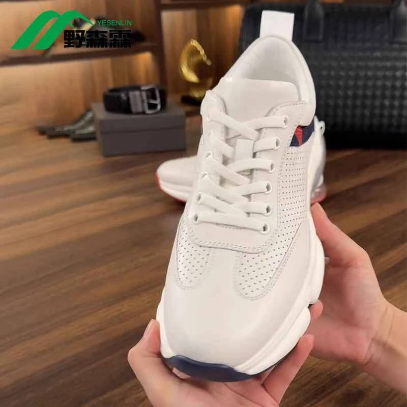 2025夏季新款男鞋潮流百搭真皮打孔皮鞋厚底时尚潮款网面休闲鞋