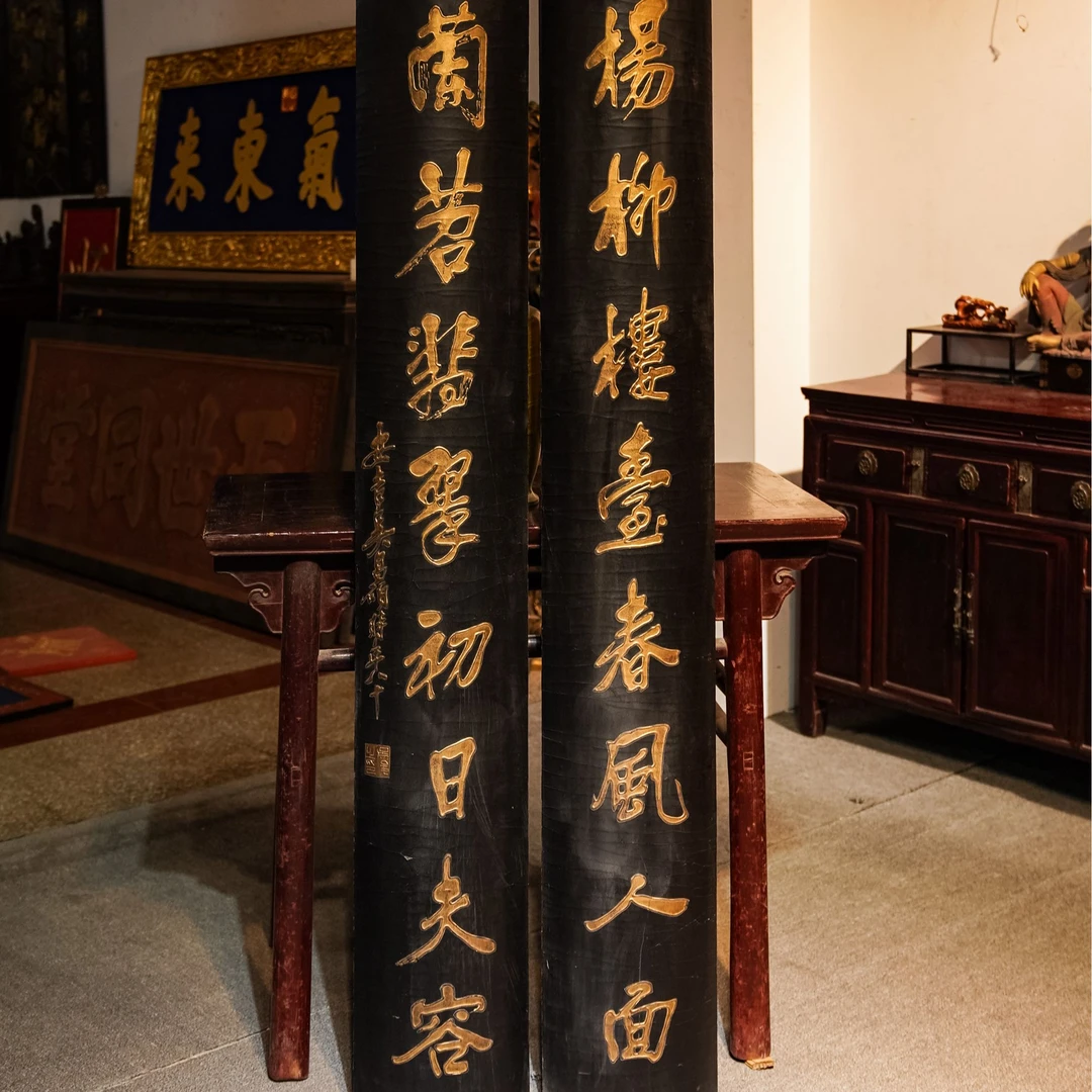 中式实木雕刻抱柱匾额挂屏茶室背景墙装饰门头定制 杨柳楼台