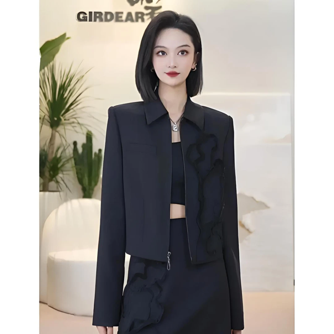 哥弟经典百搭马蹄莲系列精致小翻领拉链短外套140015