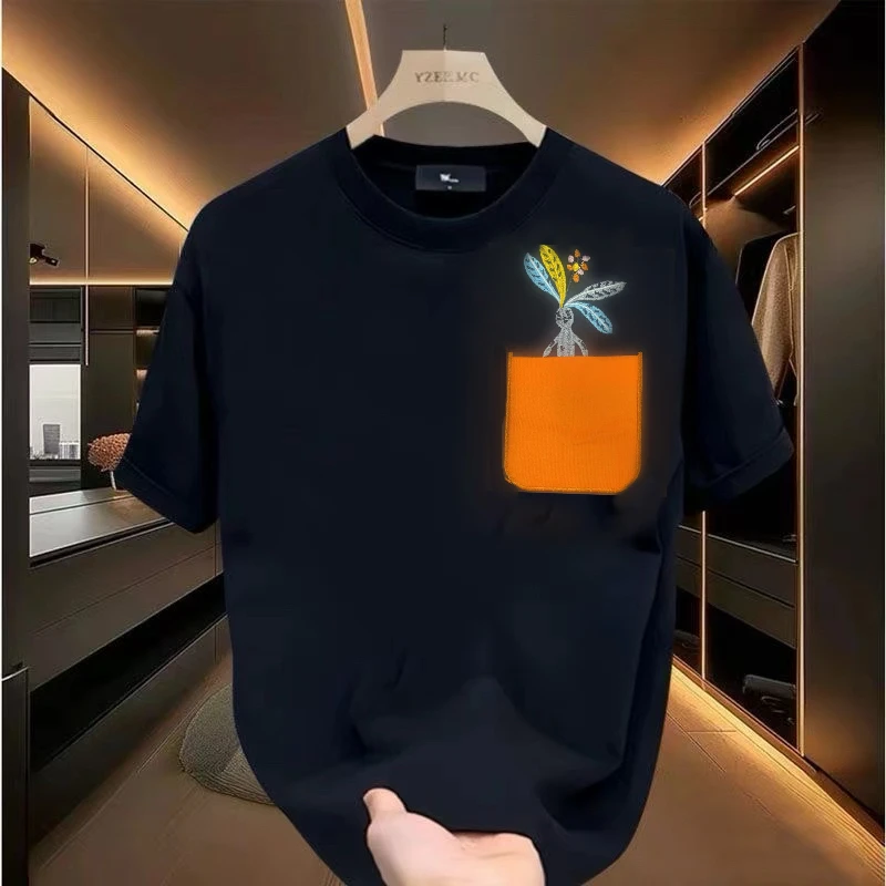 301欧货2025潮牌刺绣拉人参萝卜头短袖T恤男女同款情侣半袖