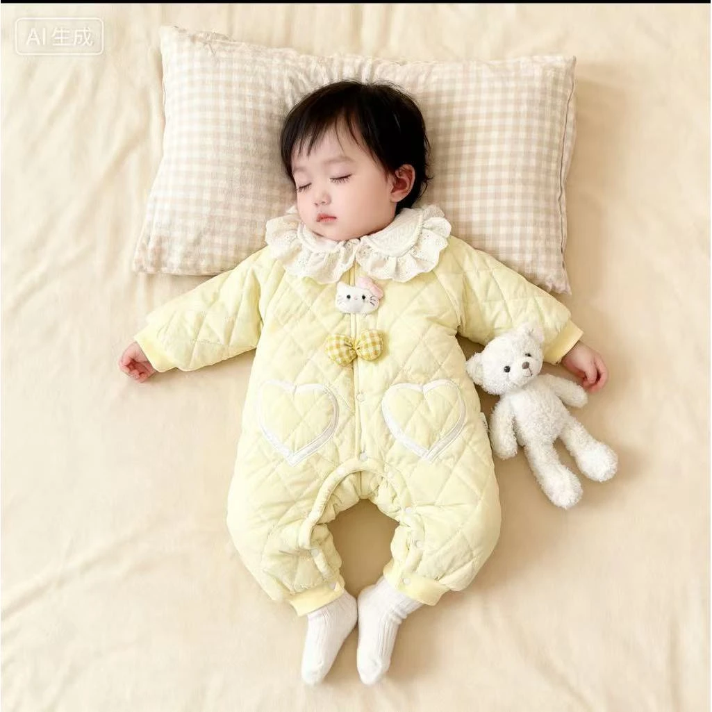 婴儿冬衣服KT猫宝宝连体衣冬季加厚棉服冬装夹棉衣洋气保暖爬服