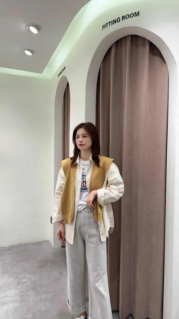 萱萱【披肩衬衫】春款带披肩休闲百搭衬衫两件套65702770 021205