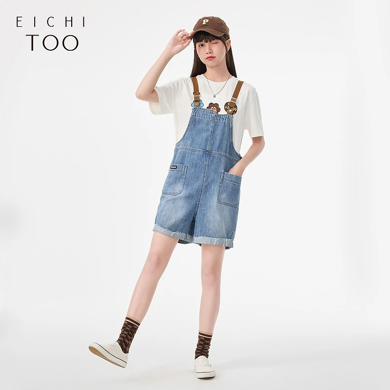 A爱居兔夏季休闲减龄时尚牛仔背带短裤EKSDJ2N001A