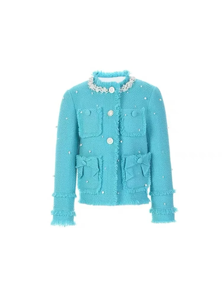 荔枝 重工蝴蝶结拉毛手工钻小香风套装