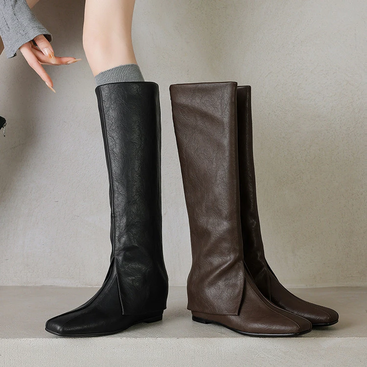 1cm 通勤休闲舒适百搭高筒靴春秋法式气质韩版简约风时尚方头长靴