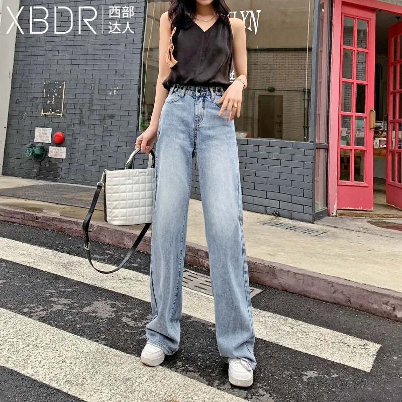 2025年夏季浅蓝色显瘦阔腿牛仔裤-T12055