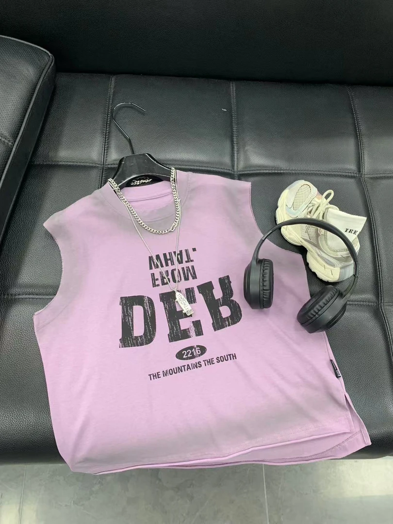 山 2025【Y】6月10日 儿童男童女童时尚紫色夏季无袖T恤5104-