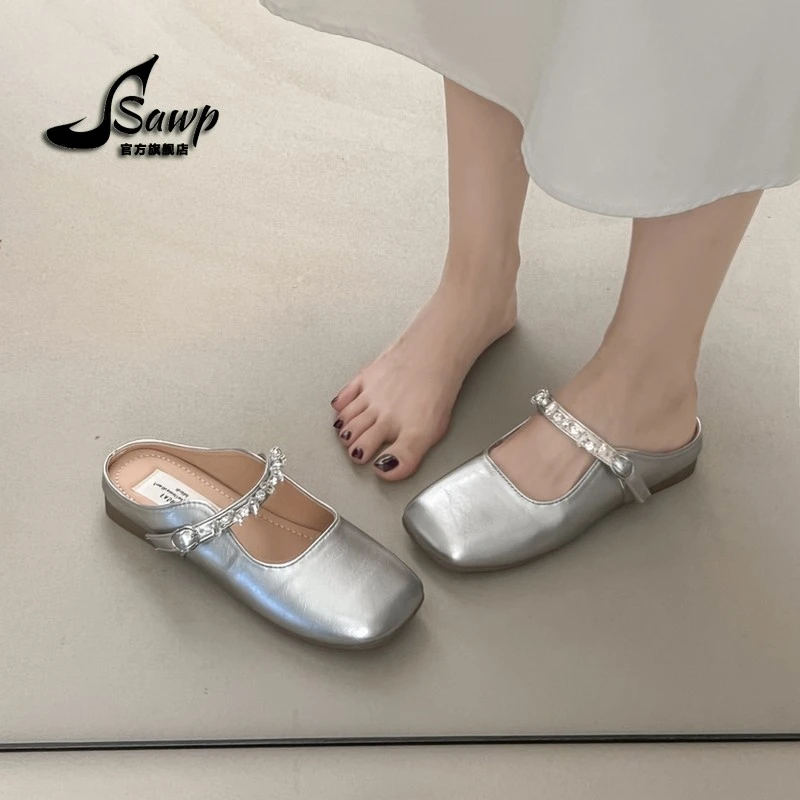 半拖鞋女外穿高级感2025新款夏季珍女鞋凉鞋配裙子一脚蹬凉拖