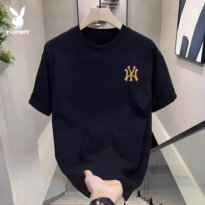 花花公子轻奢潮牌索罗娜印花短袖新款时尚休闲男士t恤短袖宽松T恤