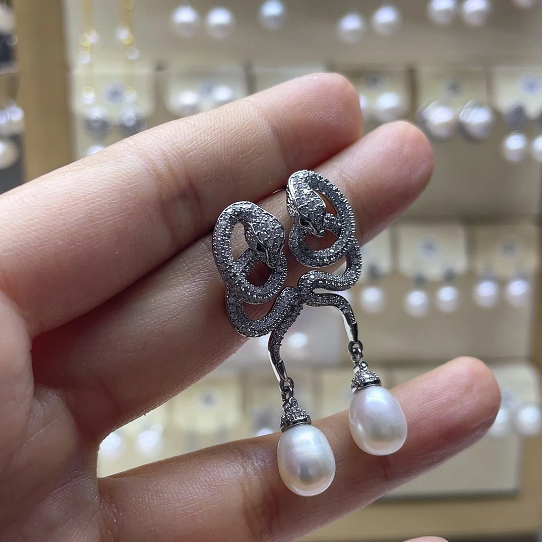 银S925镶嵌淡水珍珠耳饰