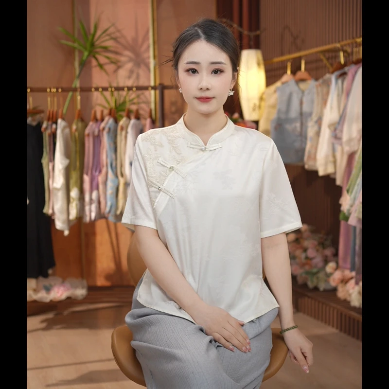 （运费补贴）2025春夏季新款新中式刺绣国风休闲气质百搭短袖中国