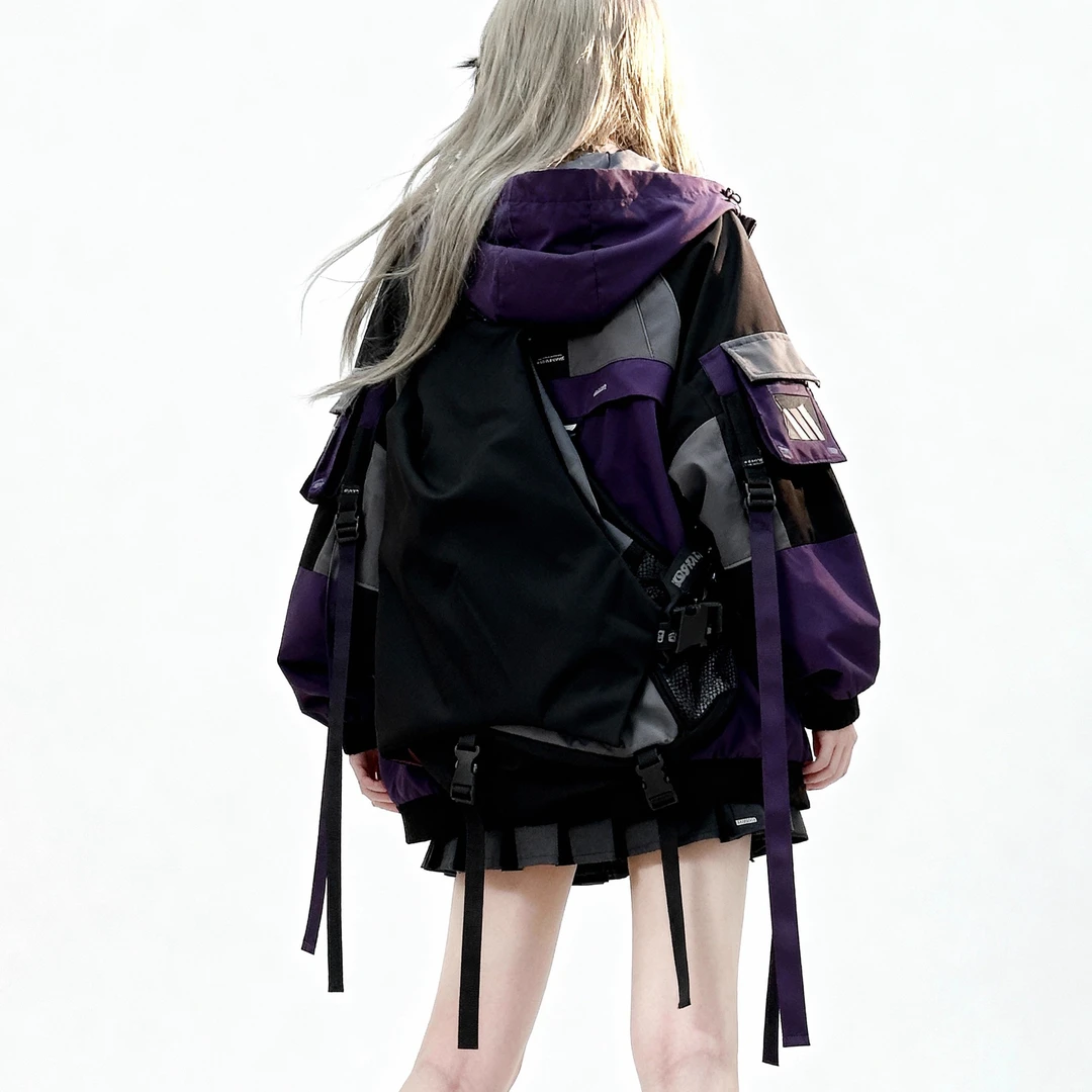 YONAIGA+原创潮牌大容量机能风小众帆布背包男休闲单肩斜挎包包女