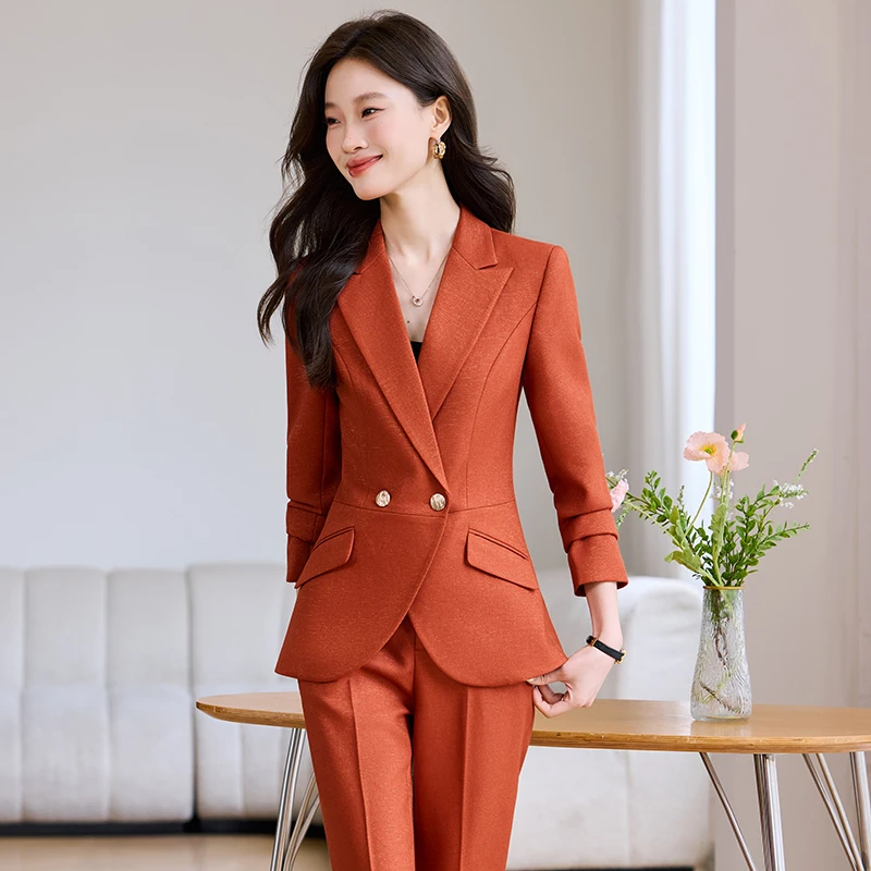 艾玛橙高级西装套装女2025秋新款修身气质职业商务正装西服工作服