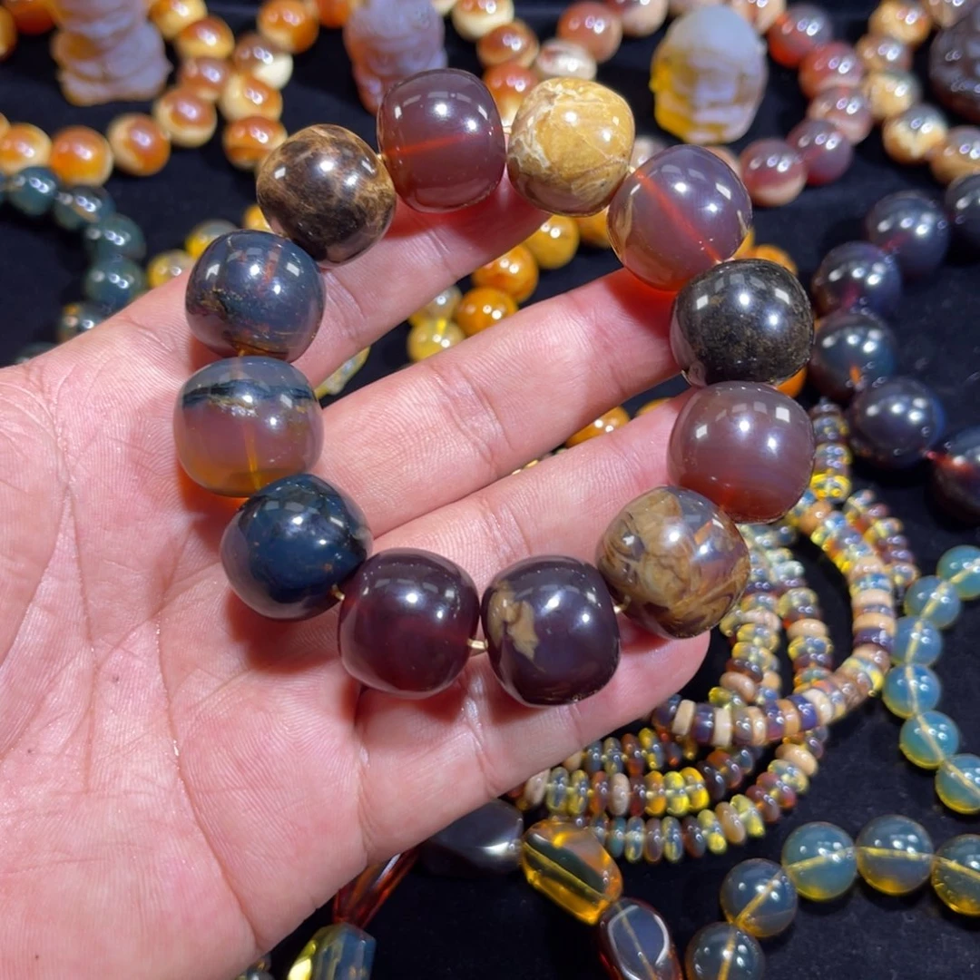 琥珀未镶嵌手链55克老型多宝手串