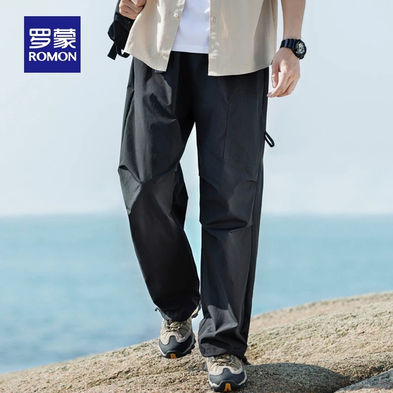 罗蒙男士宽松直筒休闲长裤2025秋季新款户外工装伞兵裤潮流束脚