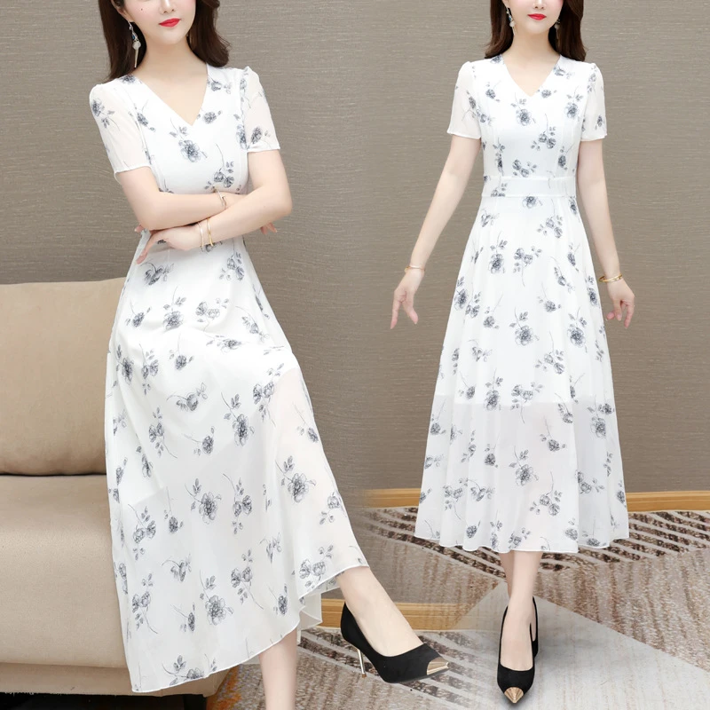 专柜高端桑蚕丝连衣裙夏季薄款真丝小个子气质时尚修身长裙