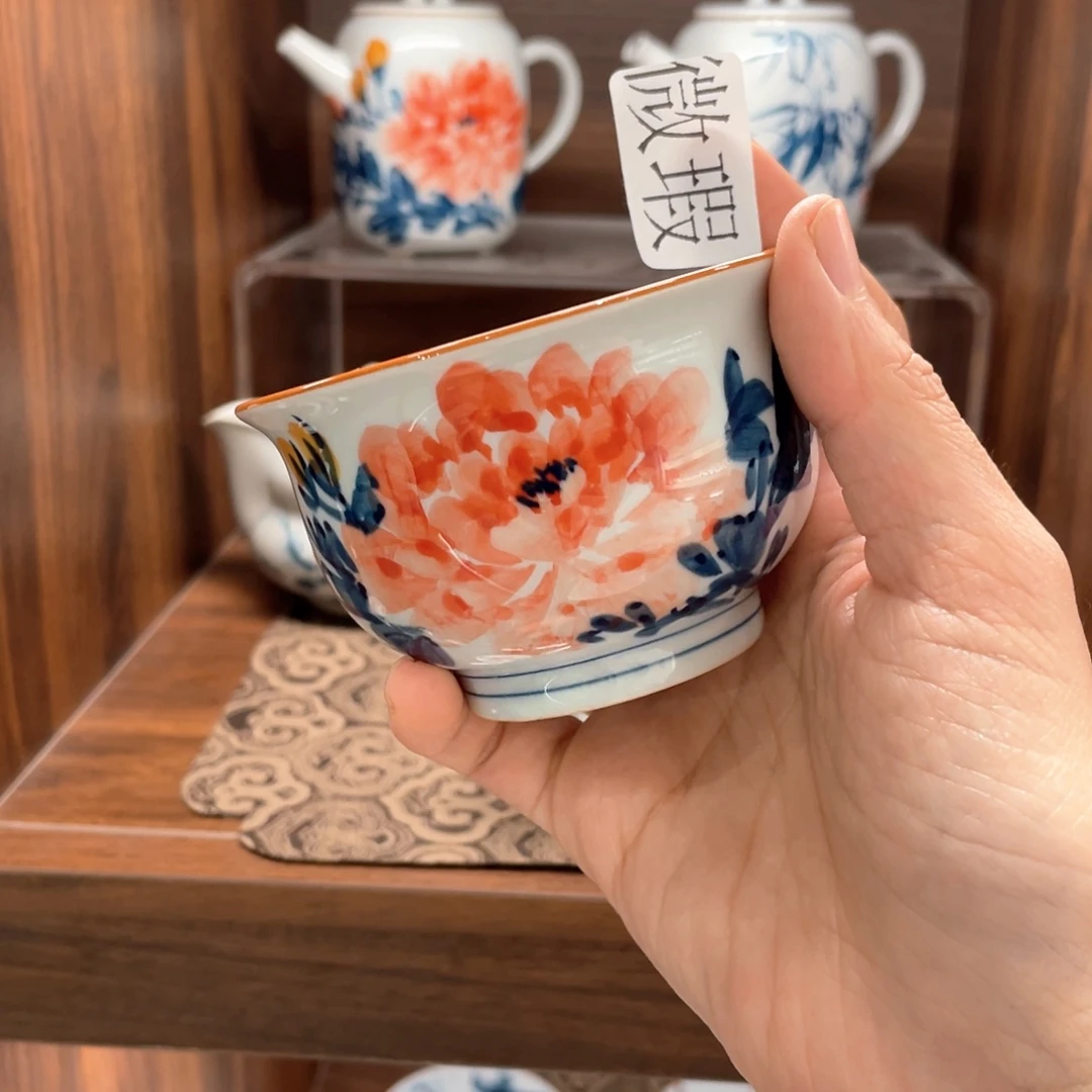 釉下手绘茶具微瑕