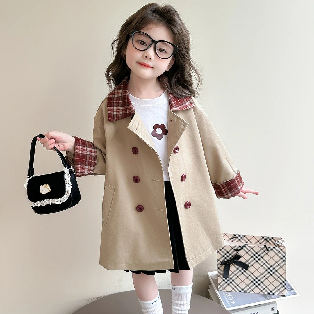 女童春秋季风衣外套2025新款女孩洋气中长款大衣儿童秋装时髦休闲