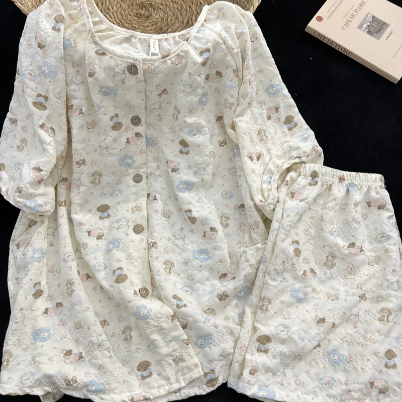 【云朵小狗】甜美夏季圆领开衫带胸垫软萌可爱学生女孩家居服套装