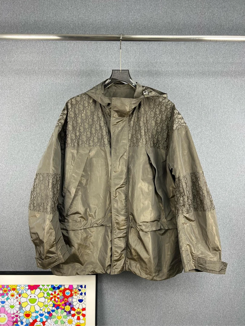 95新 DIOR/迪奥 满LOGO尼龙冲锋衣拉链外套 52码 98新A11785