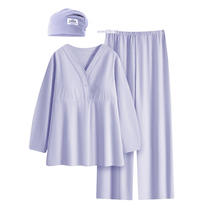 A类纯棉秋冬哺乳衣-带胸垫月子服产前产后产妇孕妇大码长袖家居服