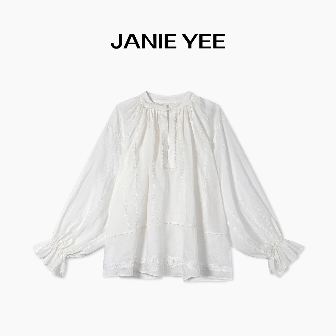 Janie Yee”夏沫“ 100苎麻慵懒度假老钱风长袖防晒衬衫女 25A1382