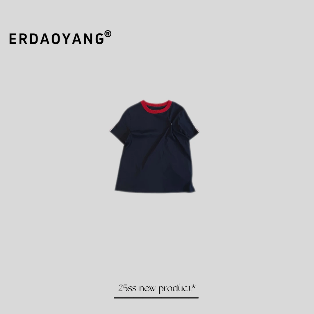 ERDAOYANG "格调徽章" 早春新款撞色圆领简约短袖DX1033