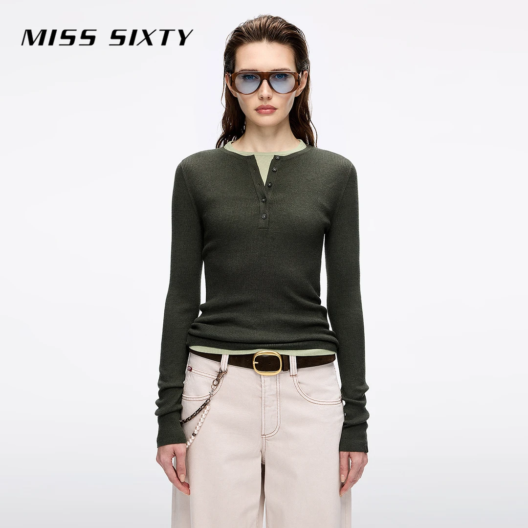 Miss Sixty2025秋季新款针织衫女羊毛桑蚕丝混纺两件套上衣配背心