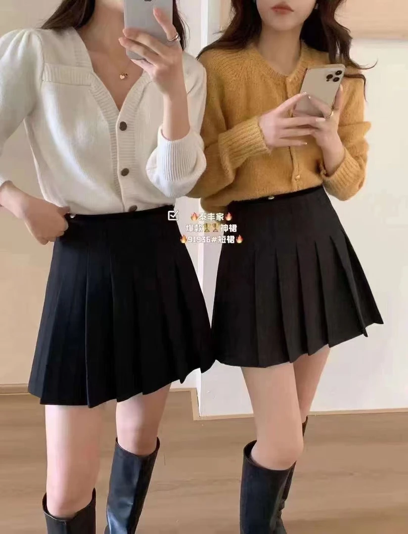 泰丰～冬款毛昵加厚百褶裙（内衬安全裤）91936-1