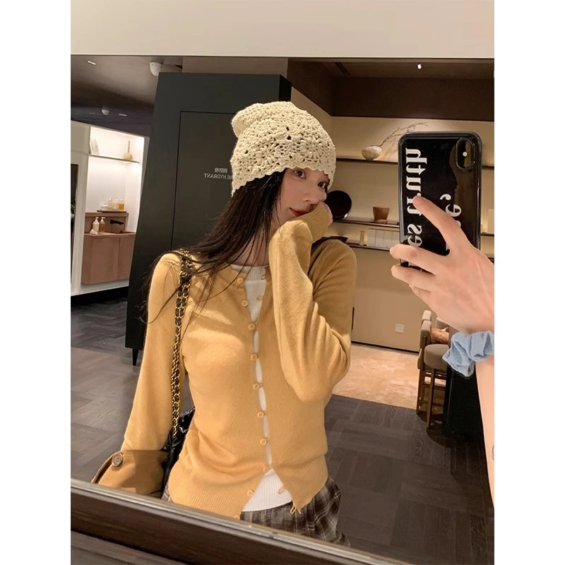 2025时尚小众辣妹性感假两件开衫长袖T恤春季新款修身显瘦上衣ins