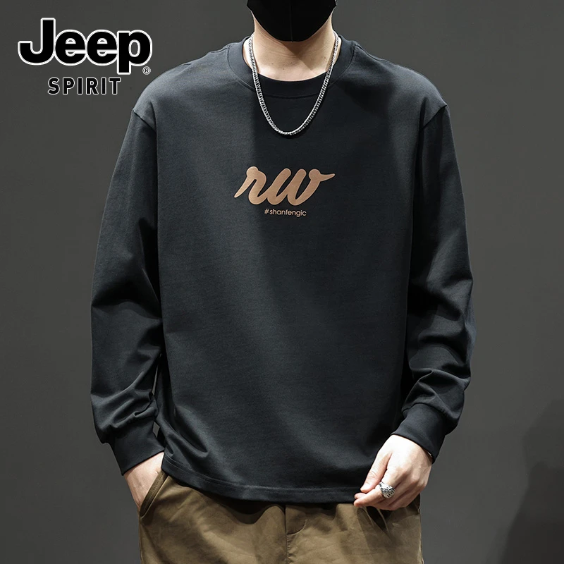 JEEPSPIRIT吉普新款纯棉圆领男卫衣秋季时尚潮流上衣宽松休闲上衣