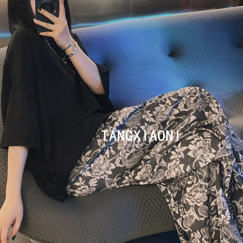 2店 2025春夏 【鸢尾腰果】灰黑阔长裤