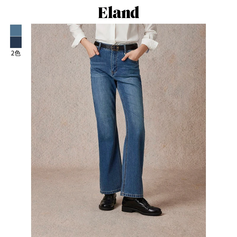 Eland衣恋气质百搭女士含绵羊毛弹力微喇牛仔裤日常风EETJE4TB01