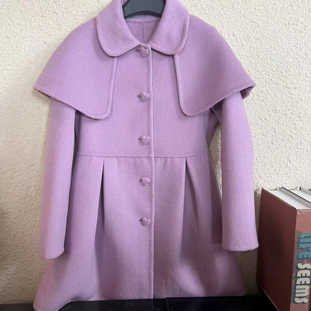 【玫主紫】收身版披肩可拆童装双面女童羊毛大衣洋气