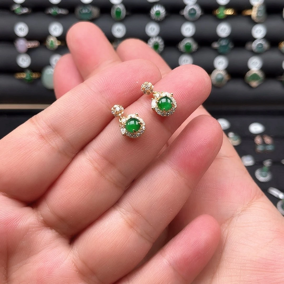 翡翠银S925镶嵌耳饰