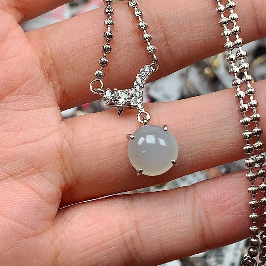 翡翠戒指银S925镶嵌天然翡翠吊坠