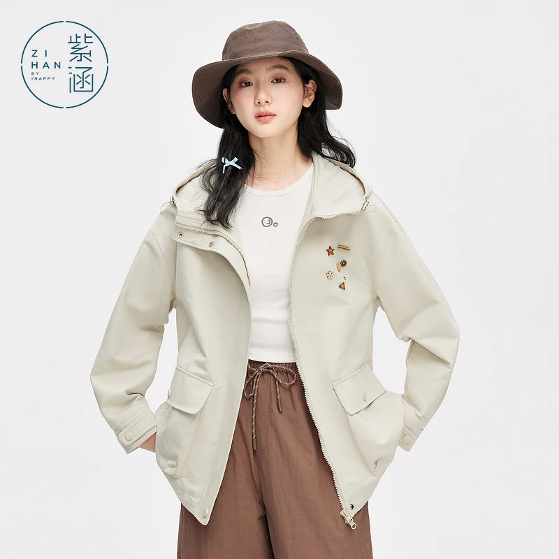 紫涵简约风衣外套2025春季新款童趣纽扣小个子短款上衣Z5Z01AN050