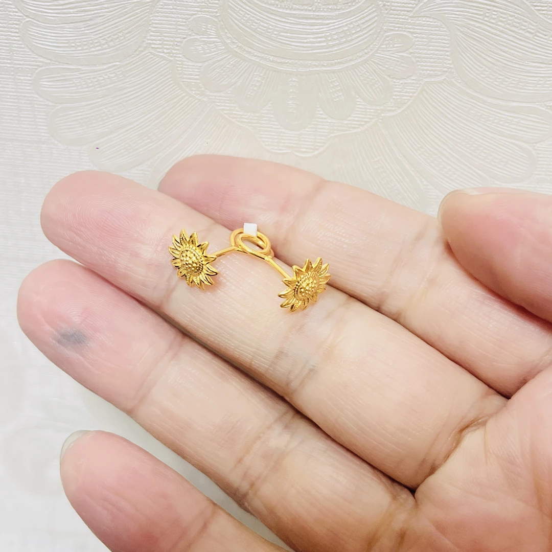 足金999向日葵耳钉太阳花弯钩时尚仙女气质