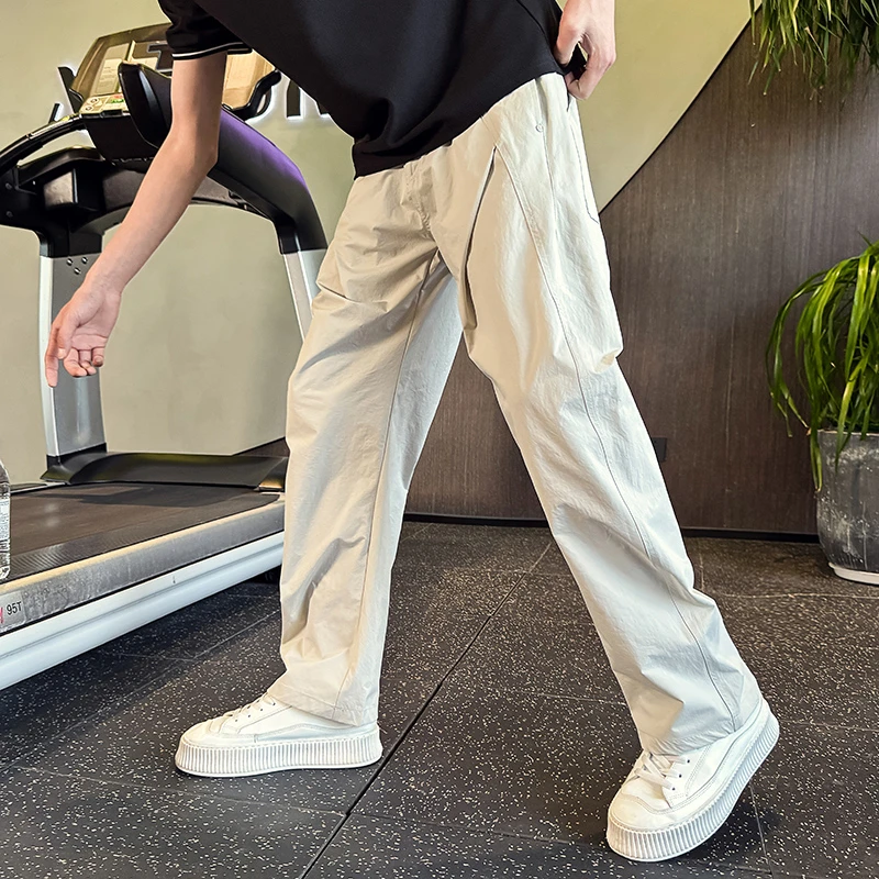 褶皱弯刀裤男士夏季款高级感痞帅直筒宽松休闲裤春秋装潮牌长裤子